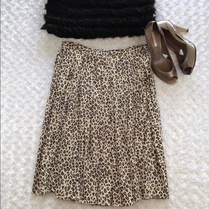 Silk Leopard Print Pleated Skirt